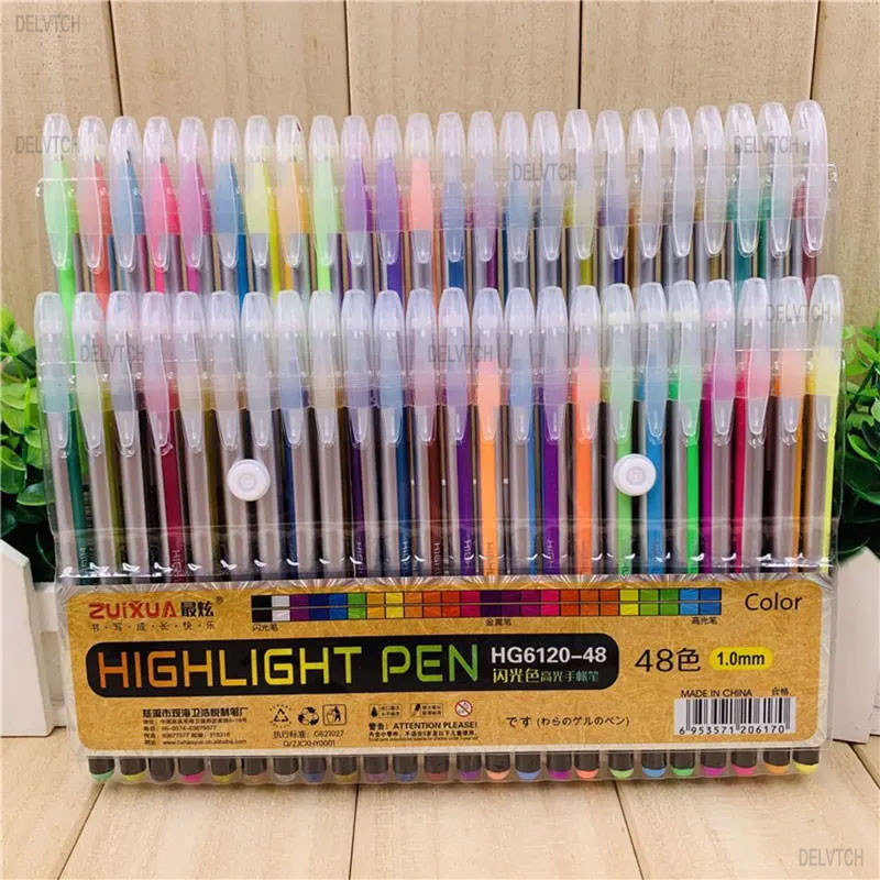 

12/24/36/48 Color Set Glitter Metallic Highlighter Gel Pen 1.0mm Art Marking Painting Drawing Graffiti Office School Stationery
