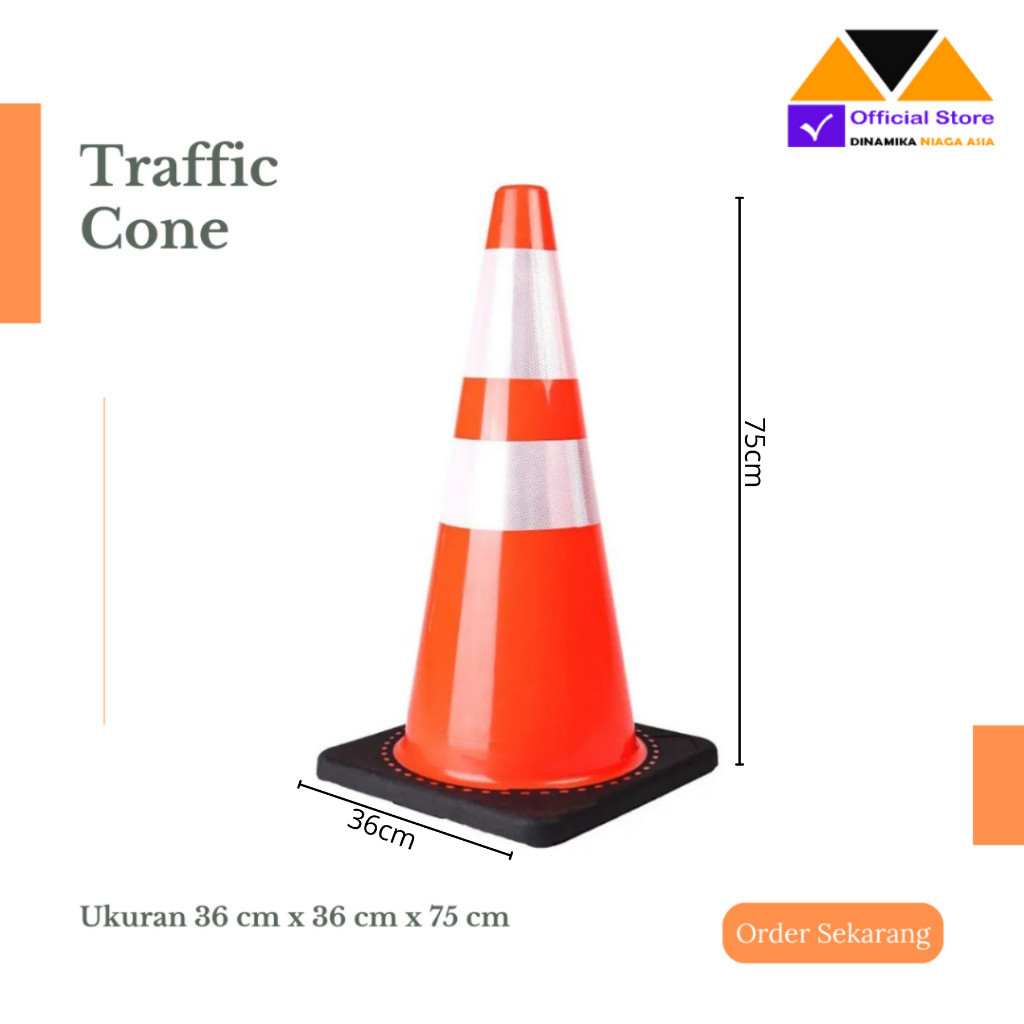 TEAMOR Safety Traffic Cone Rubber/Kerucut Lalu Lintas Karet 75 cm  untuk Pengaturan Lalu Lintas