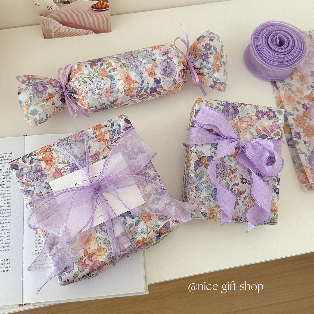 

10pcs/20pcs Purple Romantic Floral Gift Wrapping Paper tissue paper Festive flower baking decorative paper DIY