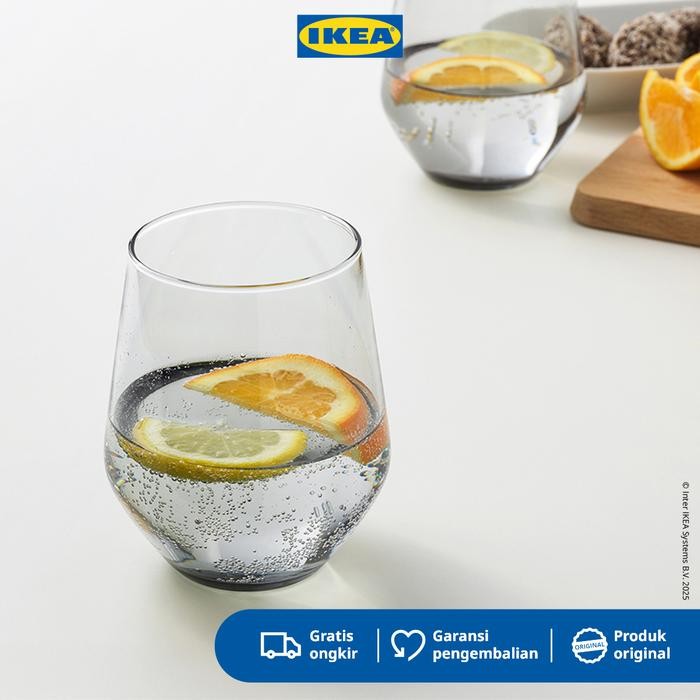 IKEA IVRIG Gelas Kaca untuk Minum 45cl Abu-Abu Isi 4Pcs