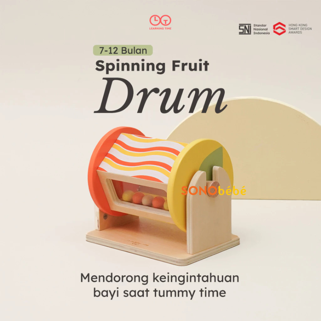 Learning Time- Spinning Fruit Drum-Mainan Tummy Time Bayi/Mainan Bayi Tengkurap/Mainan bayi 7 12 bul