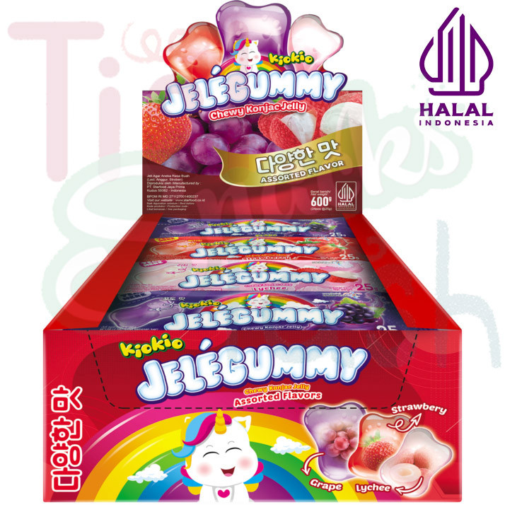 

Jelly Kiokio Jelegummy Assorted Campur Leci Anggur Stroberi HALAL 24 pcs 600gr