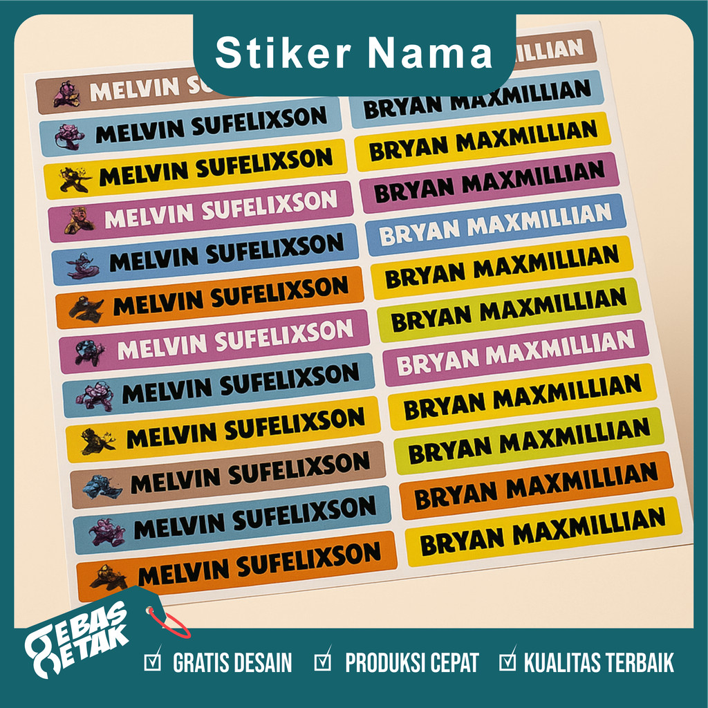 

[ISI 30 Pcs] Stiker Nama Anak Sekolah Anti Air Bahan Vinyl Untuk Pensil dan Alat sekolah Murah