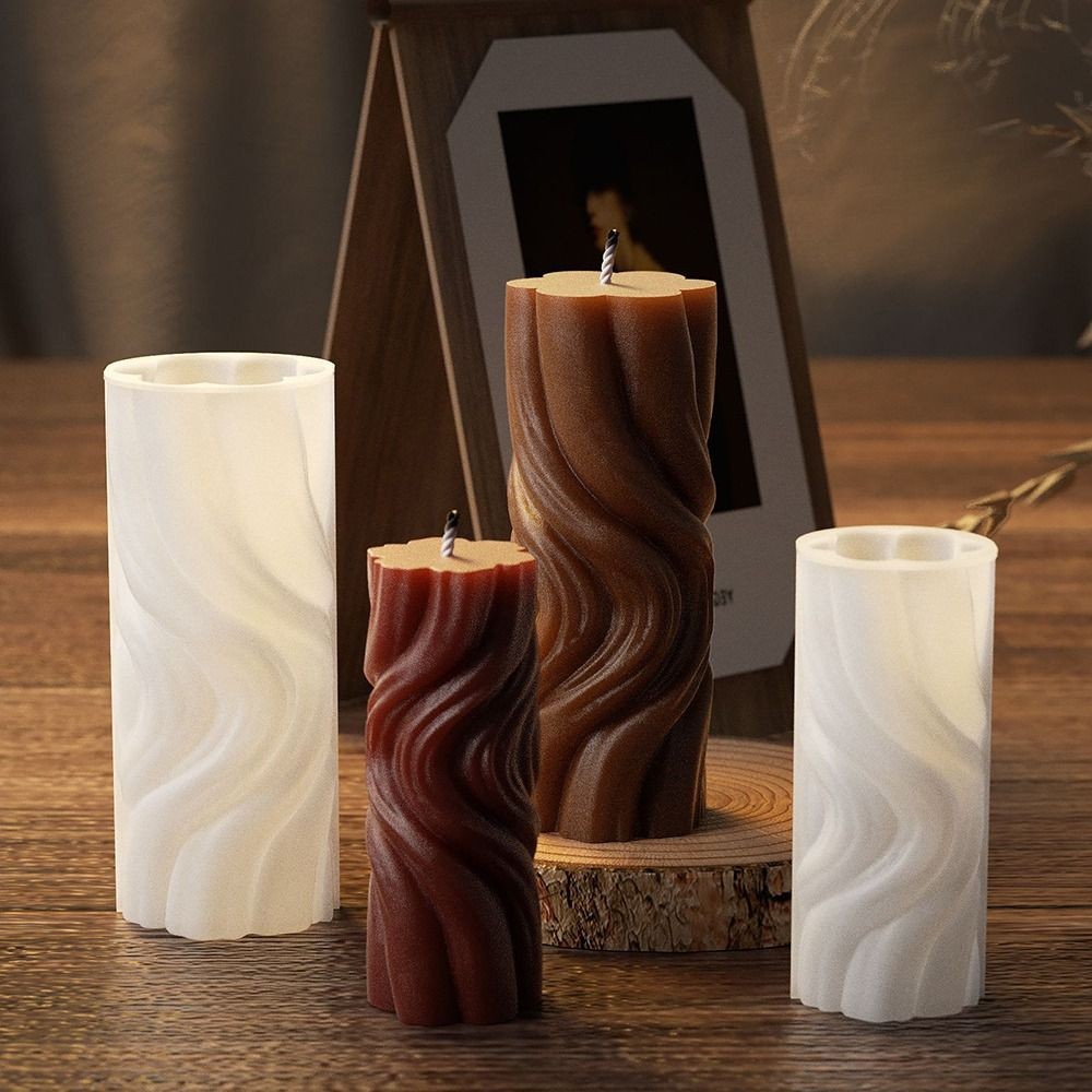 

Easy to Demold 3D Water Wave Cylinder Candle Mold Epoxy Resin DIY Craft Candle Making Kit Silicone Handmade Cake Resin Mold