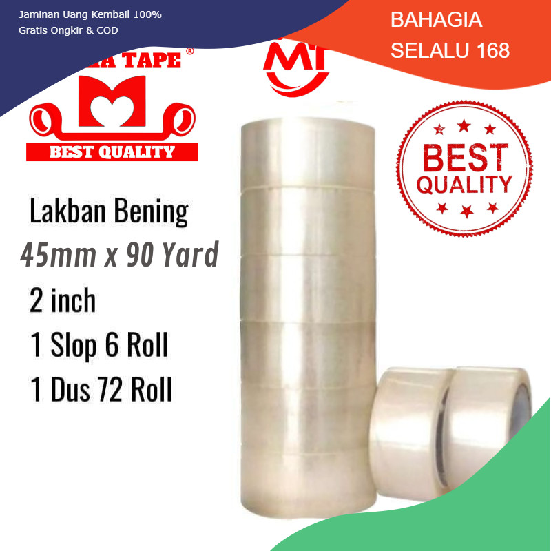 

Lakban mulia tape ukuran 45mm X 90 Yard Kemasan 1 Dus