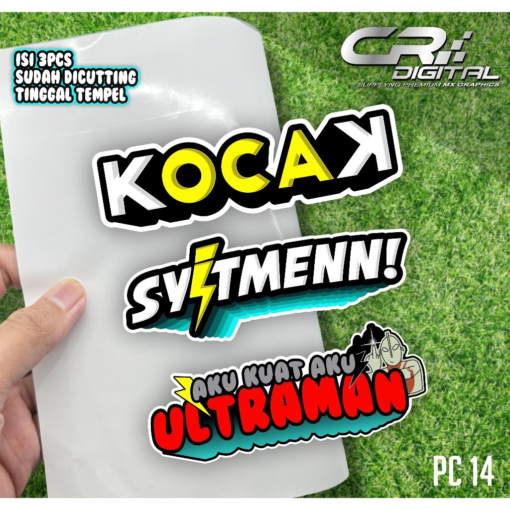 

Sticker Pack isi 3pcs Sticker Udah Di potong Sticker KOCAK , SYITMENT, AKU KUAT AKU ULTRAMAN VIRAL TERBARU PC14