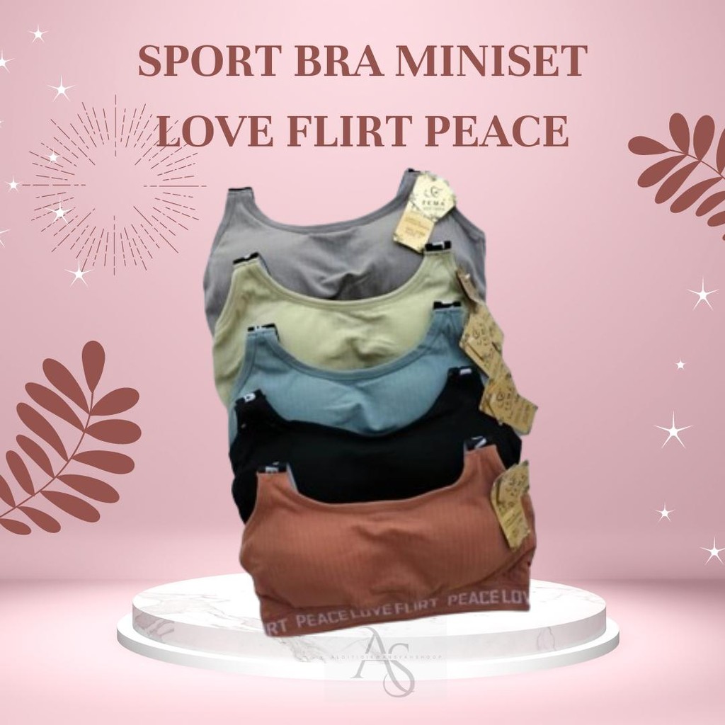 Bralette bra bh wanita remaja dewasa peace love flirt bra sport miniset sport busa remaja dewasa