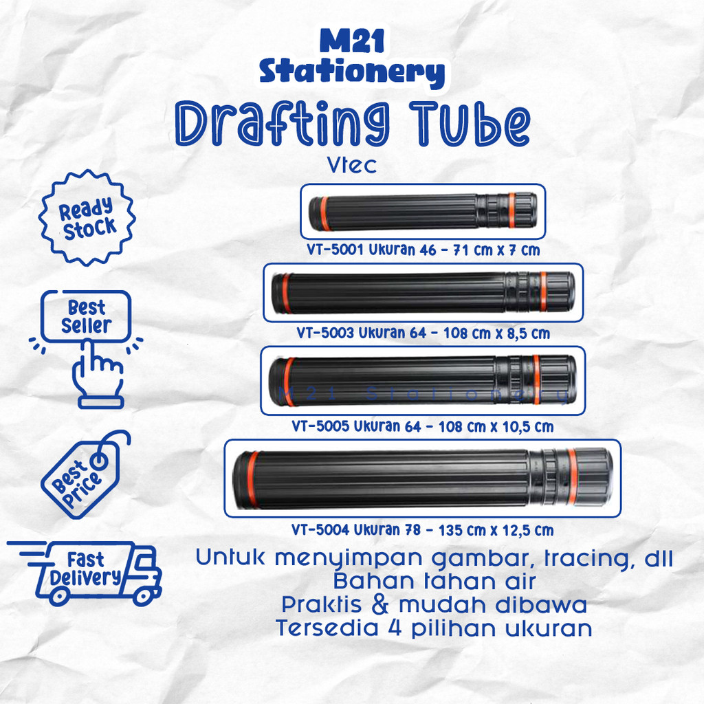 

TABUNG GAMBAR VTEC HITAM / 5004 5003 DRAFTING TUBE KECIL SEDANG BESAR WATERPROOF KOAS GAMBAR ARSITEK