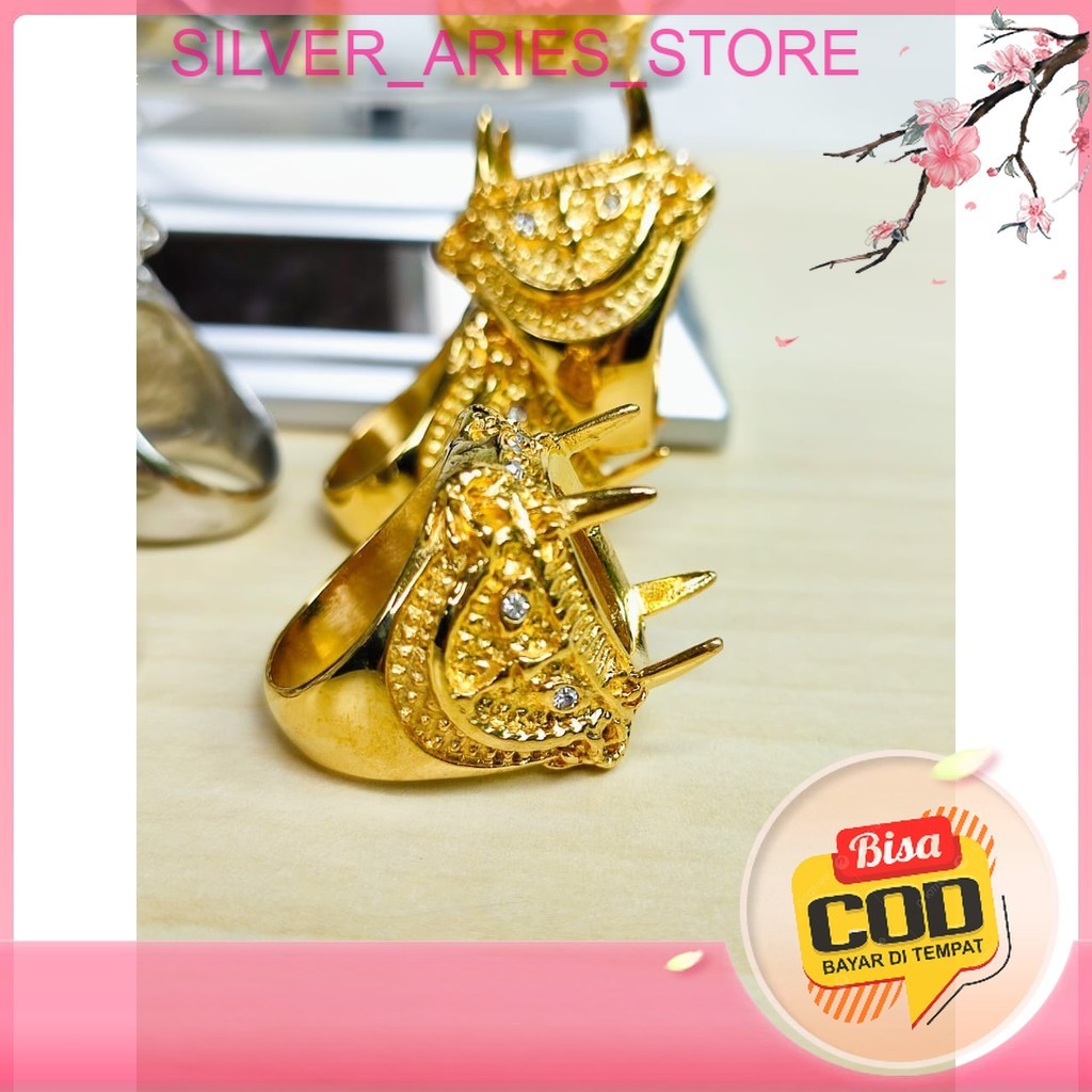 SIlver Aries. Emban Ring Titanium Warna Gold dan Silver Motif Langka / Cangkang Cincin Batu Akik Tit