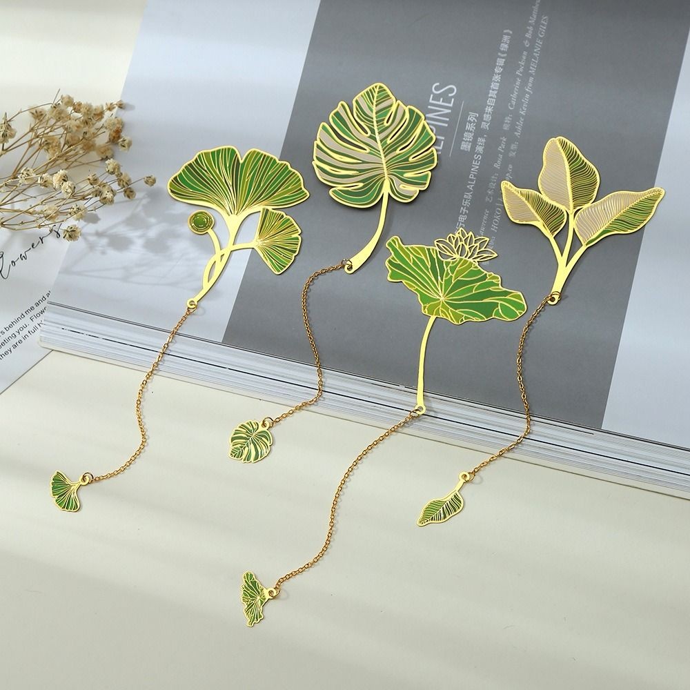 

Lotus Leaf Lotus Leaf Vein Metal Bookmark Metal Flower Chinese Style Bookmark Brass Leaf Green Leaf Bookmark School Office