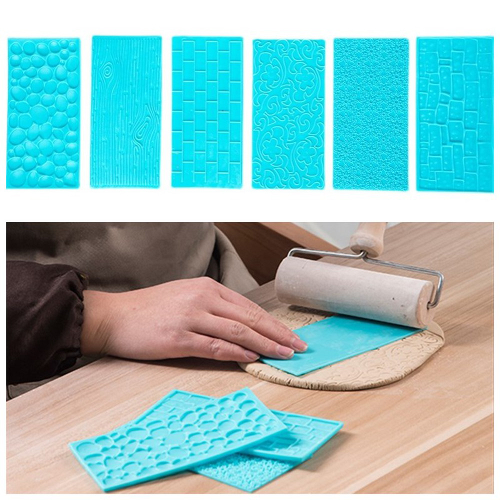 

6pcs Pottery art texture tools plastic polymer clay molds soft pottery clay embossing device tree pattern/wall ceramic printing
