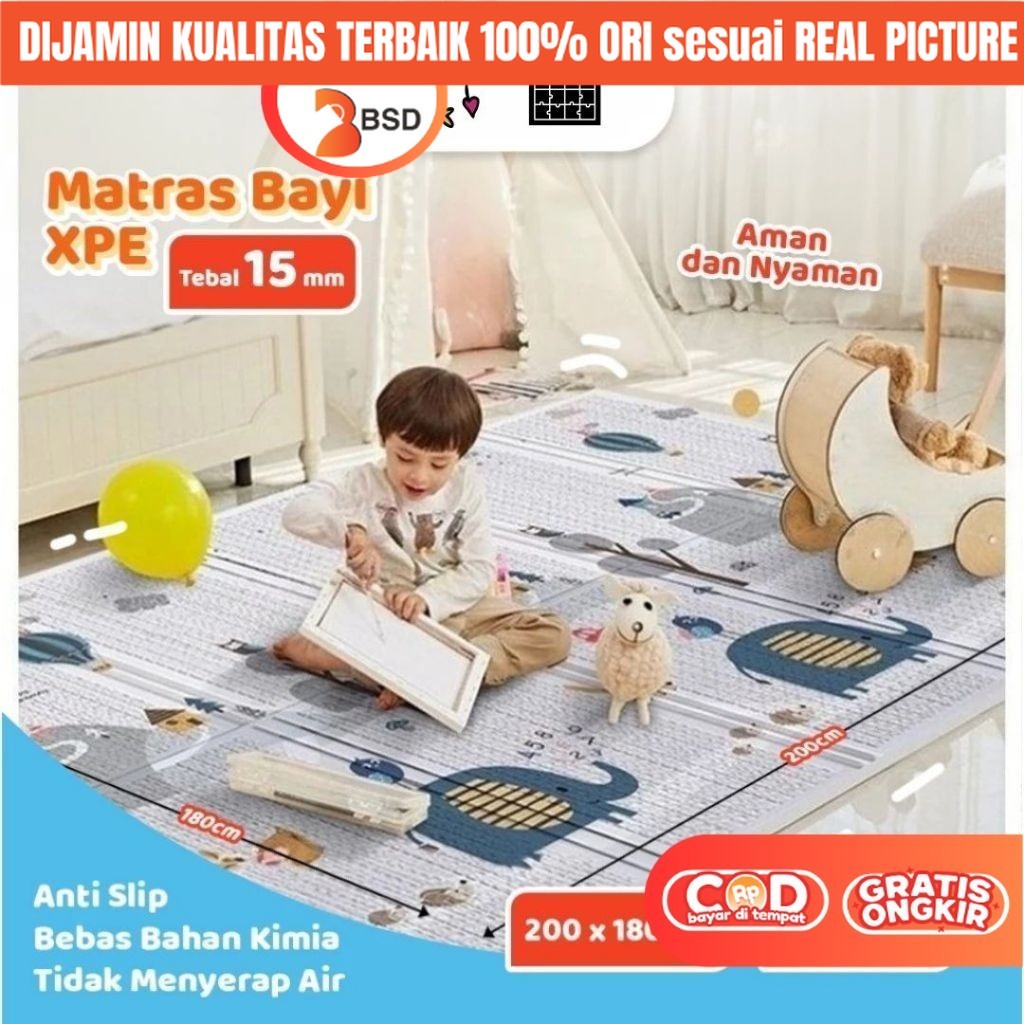 2 in 1 Matras Karpet Playmat Alas Lipat Bayi Foam BahanTebal Ukuran 200 x 155cm PREMIUM