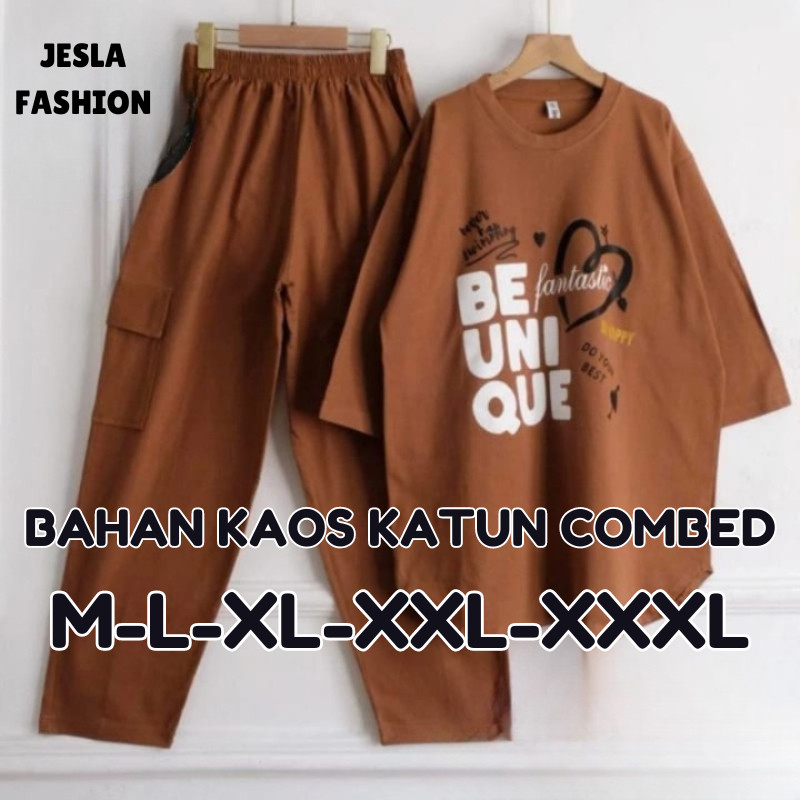 ERVINA.ID Setelan Wanita Kekinian Nami Set BO Size M L XL XXL XXXL LD 100-130 CM Bahan Kaos Katun Co