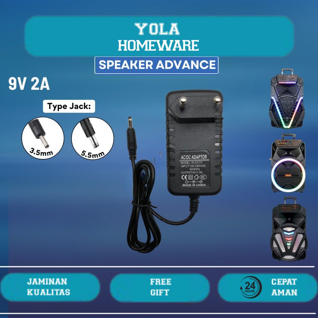 TERMURAH Adaptor charger cas speaker portabel meting Advance 9V 1.5A - 9V 2A untuk seri k881 - k882 