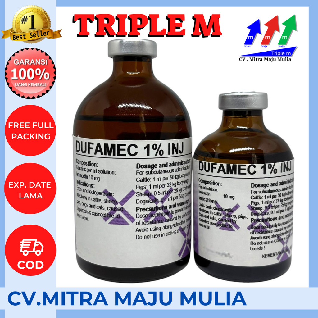 DUFAMEC 1% INJ 50 ML dan 100 ML - Obat Cacing Kutu gudig Scabies Ampuh Sapi Kambing Babi Domba Like 
