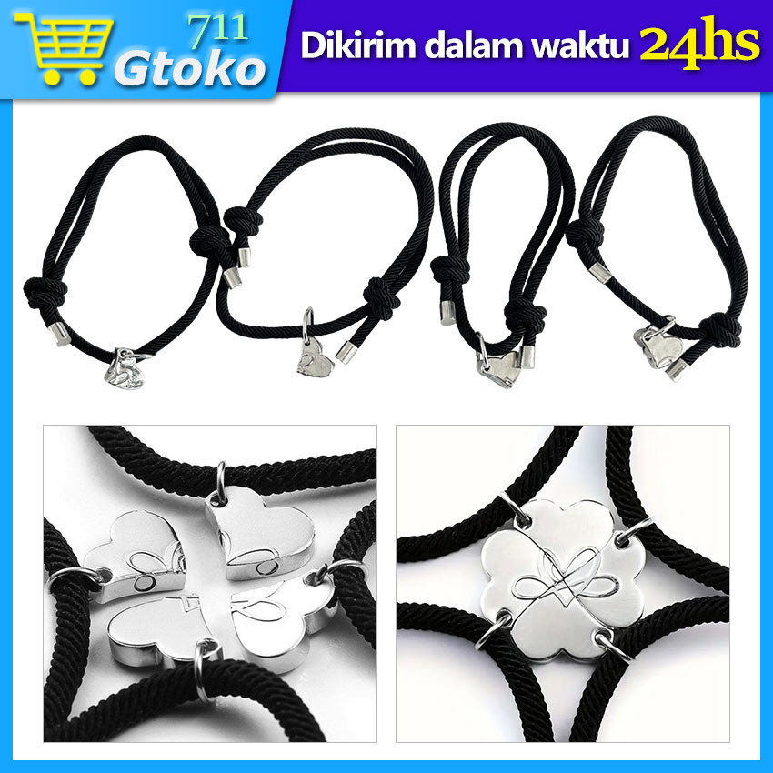 Gelang Persahabatan Magnet 4 Orang Clover Bracelet Gelang Tali Couple Pasangan Dan Bestie