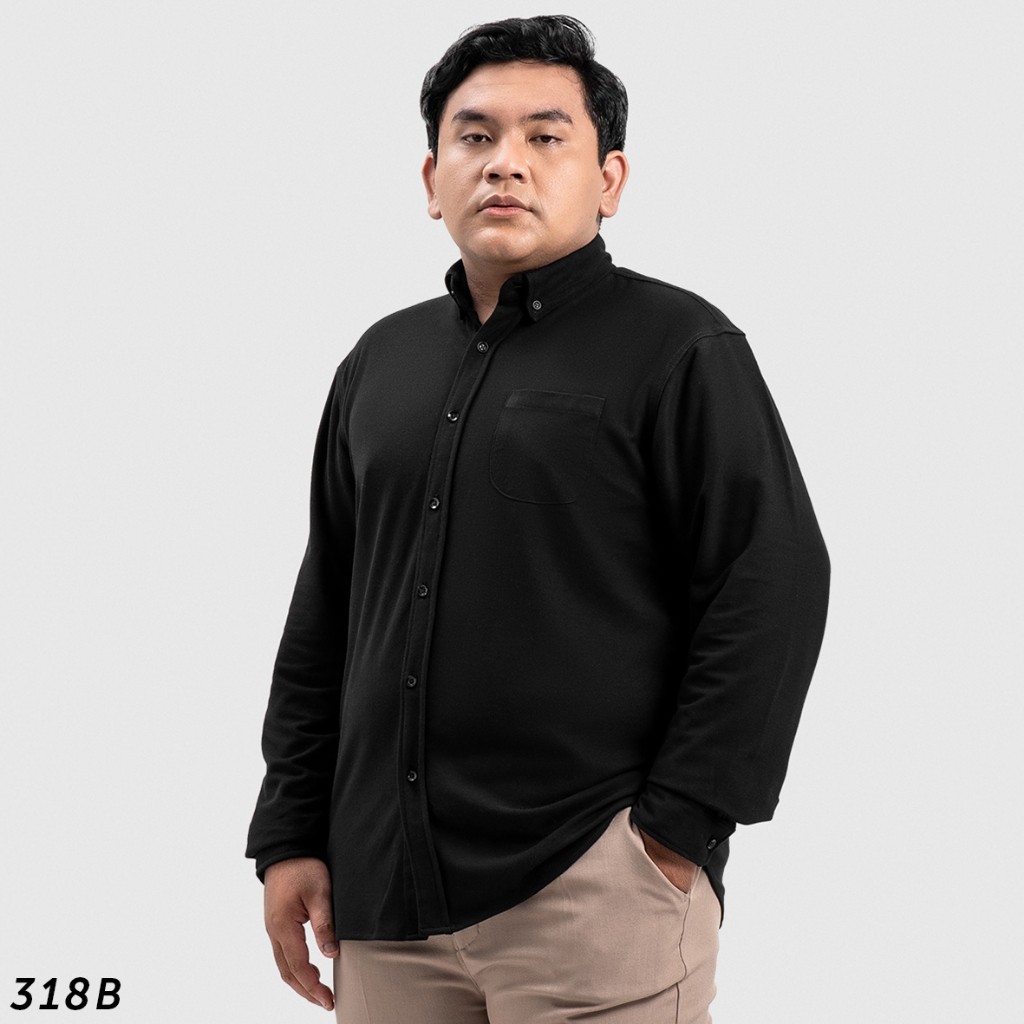 XOPIURTZY HSRM - Pique Shirt Basic Big Size Long Sleeves Black