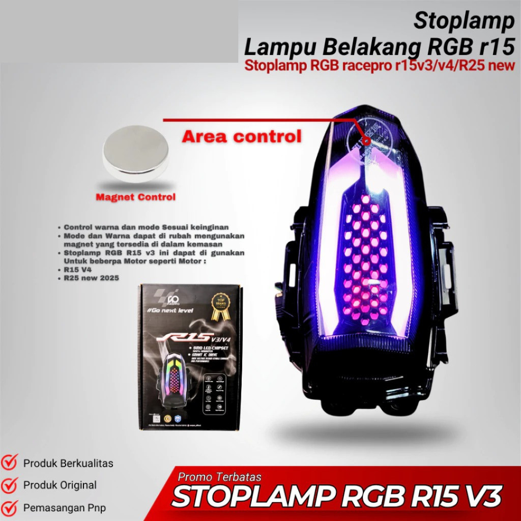 LAMPU STOP R15 V3 V4 R25 NEW RACE PRO RGB LAMPU BELAKANG YAMAHA R15 V3 STOPLAMP RACEPRO RGB ORIGINAL