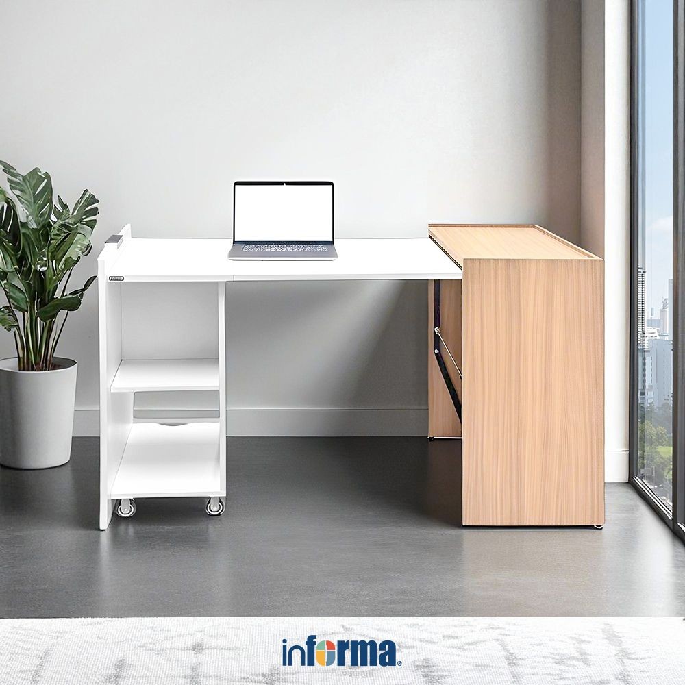 Informa Gamany Meja Komputer - Putih/Cokelat Meja Kerja Meja Belajar Meja Kantor Meja Laptop Lipat M