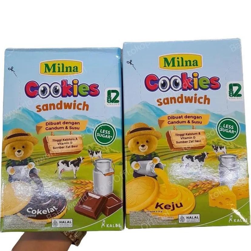 

Milna Cookies Sandwich Biskuit Anak LESS SUGAR Rasa COKLAT / KEJU ( isi 12 )