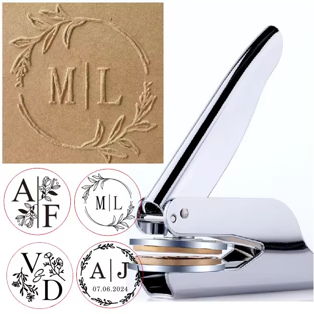 Custom Initials Embosser stamp,Book Embosser Personalized Wedding Embossing Stamp, Address Stamp, Fo