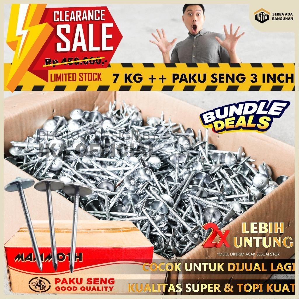 SAB PAKU PAYUNG Paku Seng Ulir 3 inch Curah 3 INCH / 7 CM  / PAKU SENG / PAKU ASBES CURAH 7,5 KG - 8