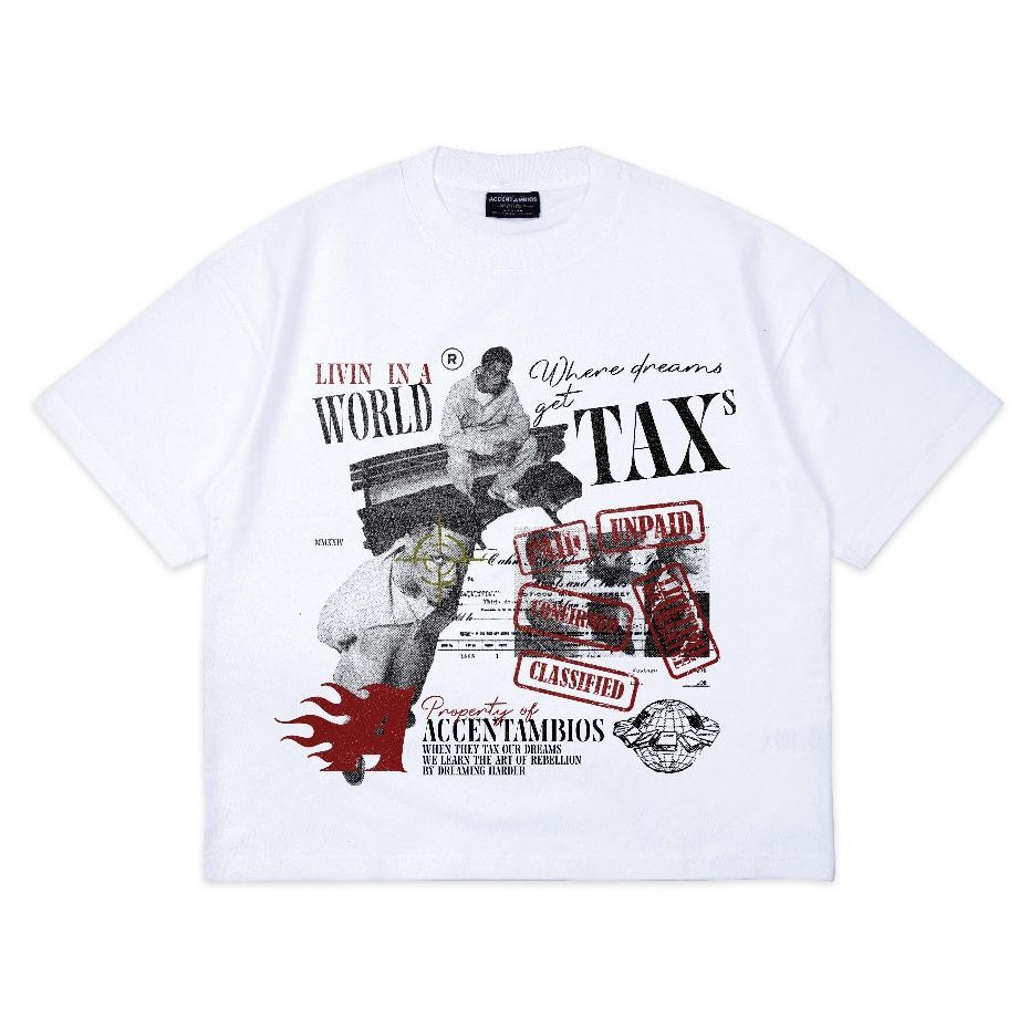 Boxy Oversized T-Shirt Tax White Unisex - Cotton Combed 20s T-shirt Pria Wanita Kaos