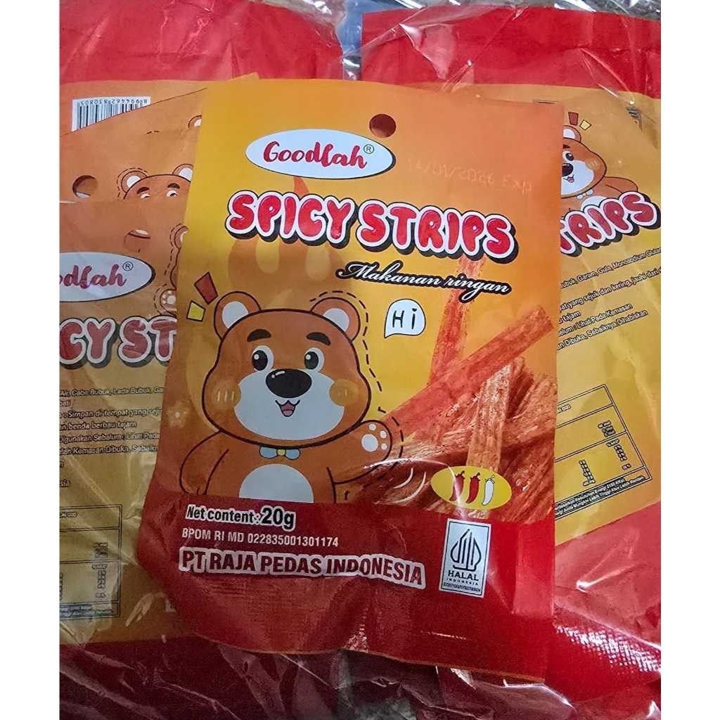 

Spicy Strips Trips Snack godlah makanan ringan raja pedas Renceng Vegetarian Gluten Stik