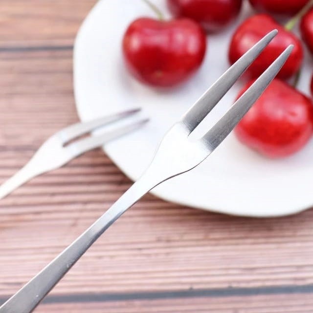 Garpu Mini Buah Stainless Steel / Tusukan Garpu Dwisula Buah Kue Puding