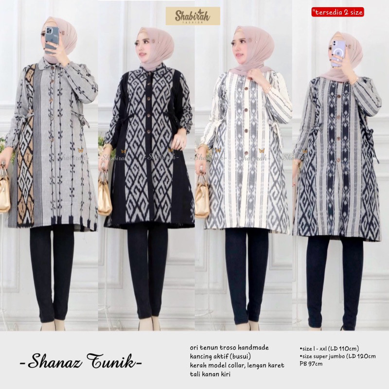 ATASAN WANITA KANTOR LD 110cm dan 120cm - SHANAZ TUNIK TENUN TROSO ENTIK MODERN