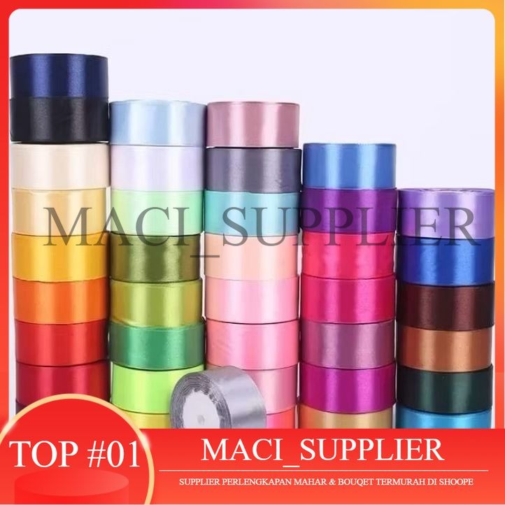 

MACISUPPLIER Pita Satin Roll Motif Setangan Satin dan Transparan Modern Pita Kado 4cmx22m Pita Dekorasi Buket