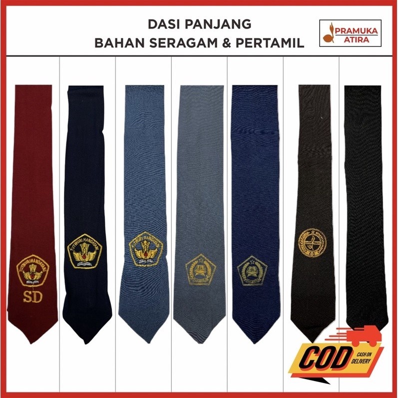 Dasi Panjang Seragam Sekolah SD Perekat SMP SMA MA MTS PRAMUKA HITAM POLOS Bordir Sablon