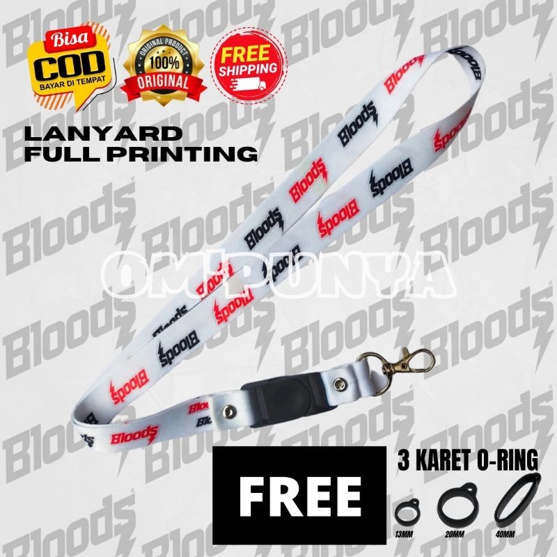 

Lanyard Gantungan Bonus 3 Karet Motif BLOODS PUTIH Full Print Bolak Balik