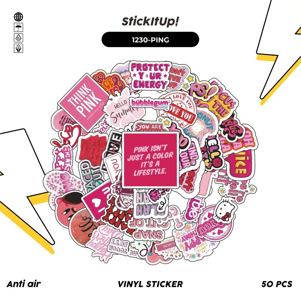 

COD✨ 100 Pcs Stiker Pink Girls Lucu Aesthetic Vynil Waterproof untuk Freebies Sticker Buku Journal Casing HP Laptop