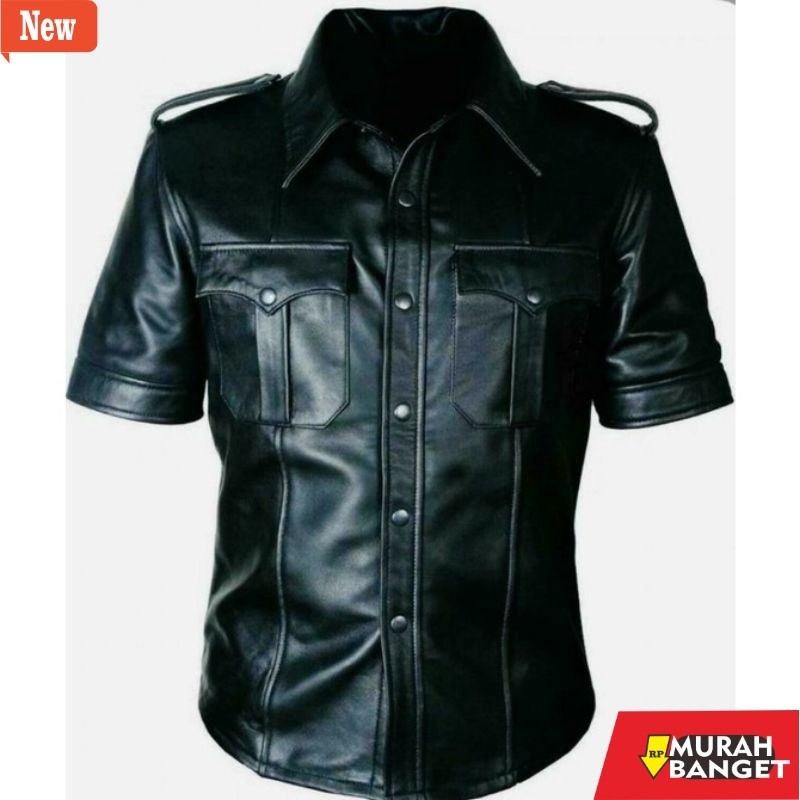 jaket kulit pria garut jaket kemeja lengan pendek pria bahan semi kulit casual terlaris