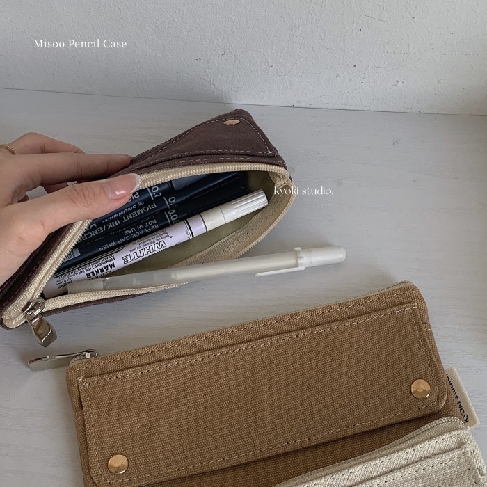 

promo ✨ -Misoo Pencil Case - INS Korean Canvas Pencil Case Kotak Pensil Kanvas - White
