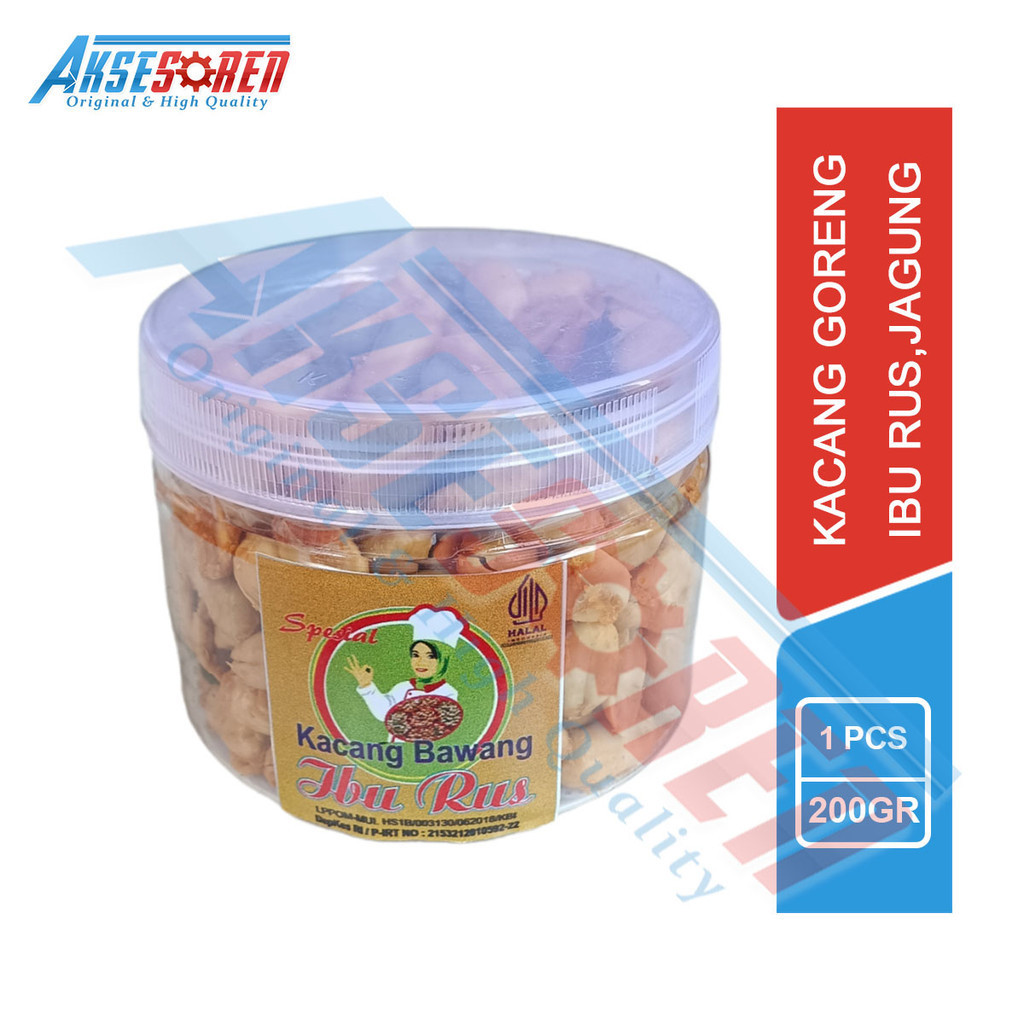 

Aksesoren Kacang Bawang Ibu Rus [Rasa Jagung/200gr] / Kue Kering Kacang Goreng Cemilan Gurih Asin Manis Toples Plastik Bening Tabung Bulat 200 Gram