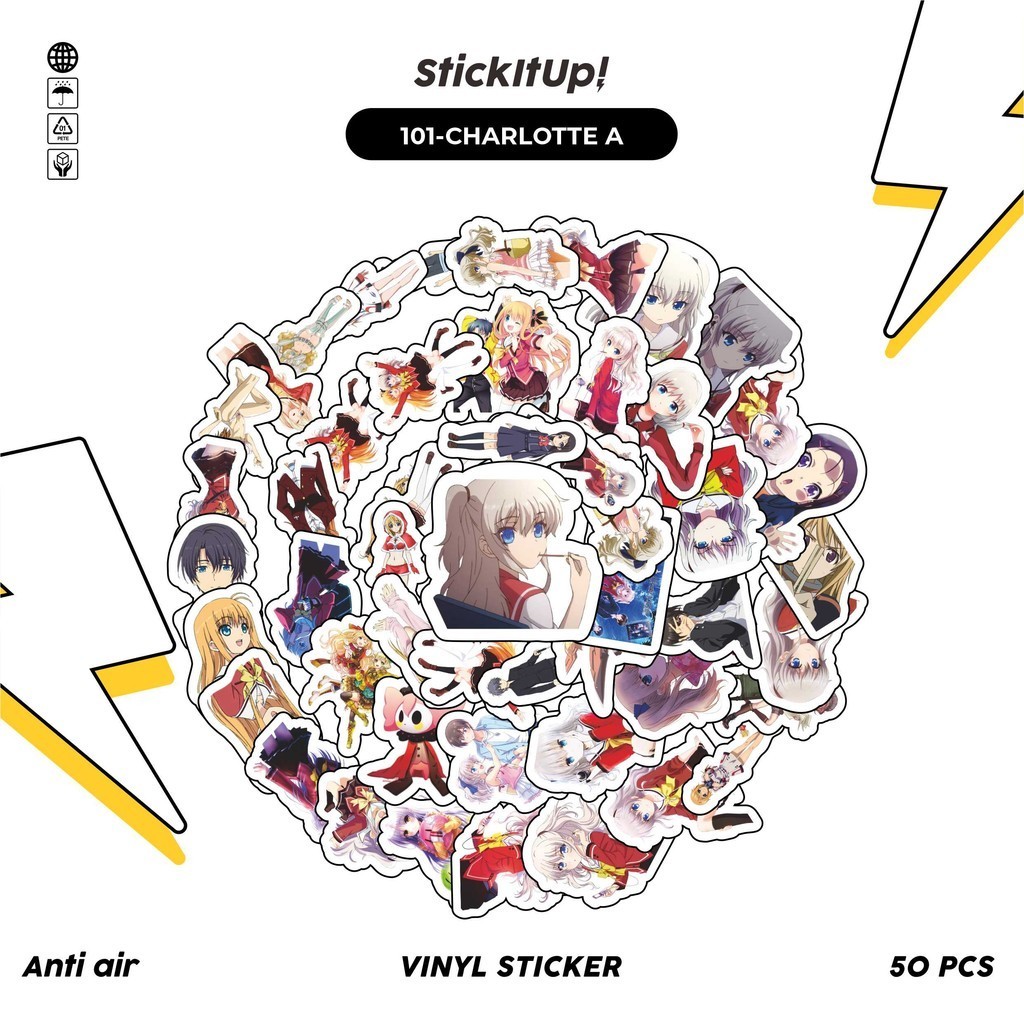 

COD✨ 50 Pcs Stiker Pack Motif Anime Charlotte Lucu Aesthetic Vynil Waterproof untuk Freebies Sticker Buku Journal Casing HP Laptop