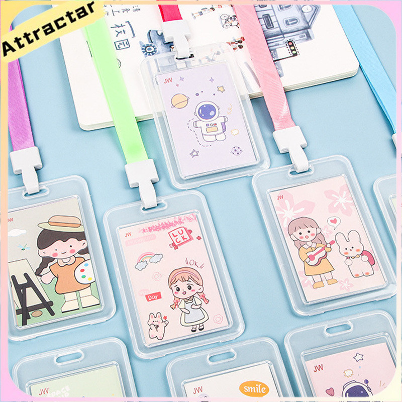 

Sampul Kartu Pelajar Kartun Lucu Transparan Waterproof ID Holder Kartu Kerja Karyawan Lanyard