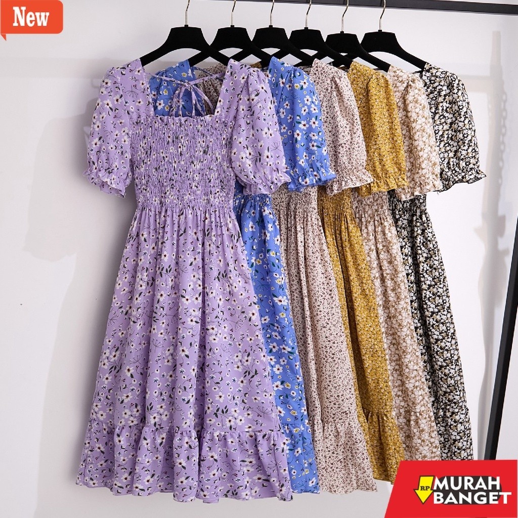 dress wanita kekinian Kualitas Tinggi New 2022 Hitam Kuning Merah Muda Hijau Merah Biru Ungu Floral 