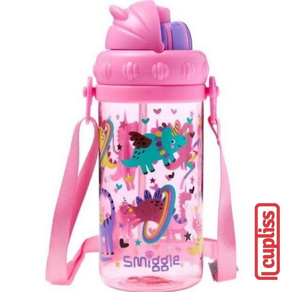 SMIGGLE Strap Drink Bottle 444188 Carry Bottle Dinosaur Pink 430ml
