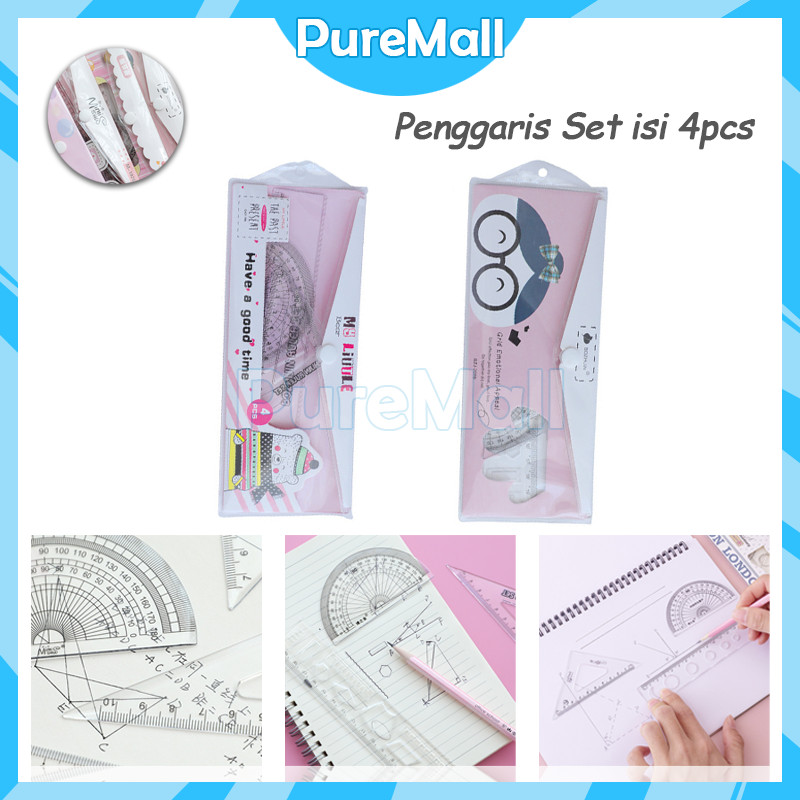 

Penggaris Plastik 1 Set 4pcs / Ruler Set / Penggaris