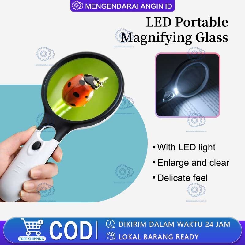 

2in1 Pembesar Dengan Lampu 3 LED Membaca Magnifying Glass Magnifier Handheld