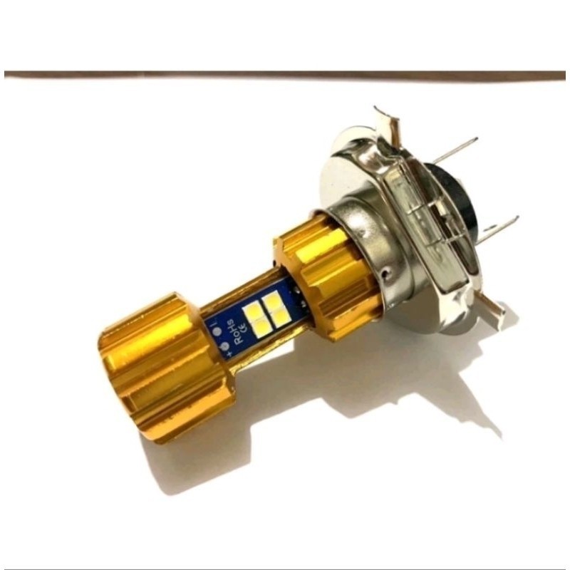 [ DELSER MOTOR ] LAMPU LED UTAMA MOTOR SOCKET H4 H6 3 SISI 12 MATA AC DC SUPER TERANG CNC GOLD VIXIO