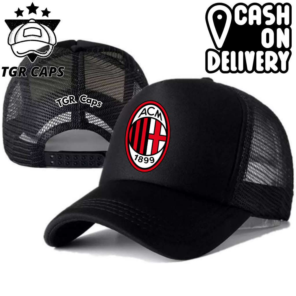 TGR Caps Topi Trucker AC MILAN - Topi Distro AC MILAN Logo - Topi AC MILAN Premium - Topi Pria Dewas