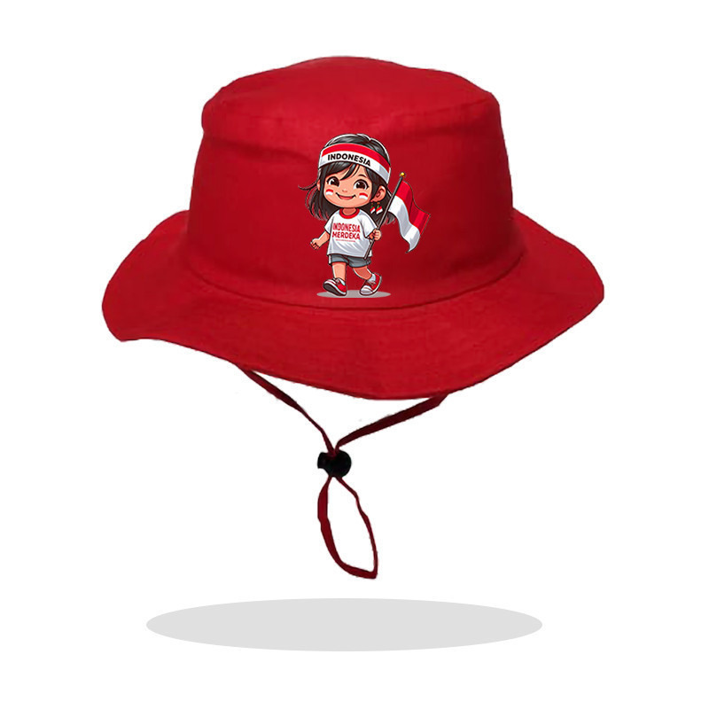 Topi rimba anak warna merah pakai tali Topi rimba anak laki laki dan perempuan