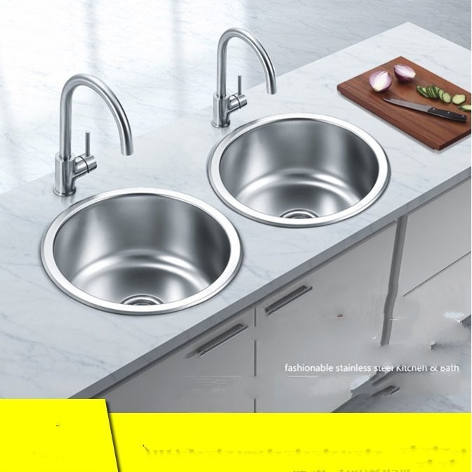 36X36/40X40CM Kitchen 304 Stainless Steel Sink Round Single Trough Set Dish Basin Dishwashing Pool B