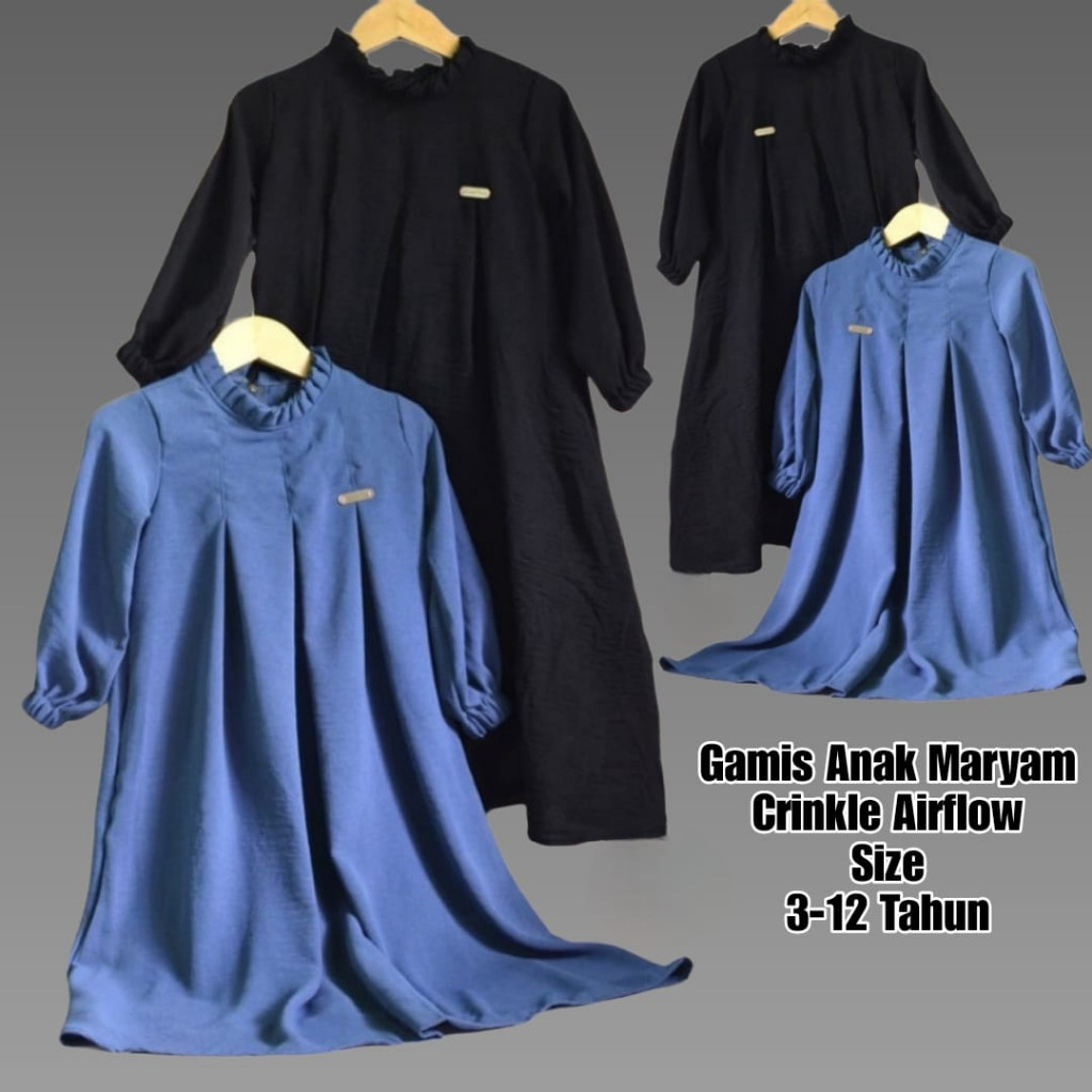 Gamis Anak Perempuan Crinkle Airflow Premium Size 3-12 Tahun Model Terbaru 2024 Simple Polos Elegan 