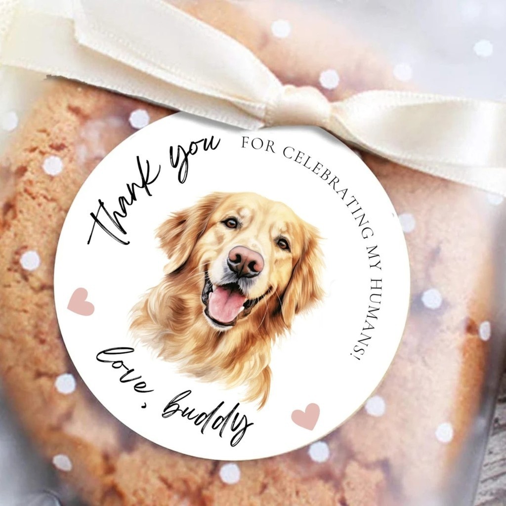 

20PCS Custom Dog Wedding Favor Stickers, Dog of Honor Personalized Pet Photo Wedding Favor Label, Dog Treat Bag Thank You For Ce
