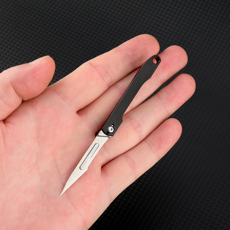 

11 # Aluminum Alloy Art Knife Sharp Cutting Paper Knife Mini Folding Knife Interchangeable Blade Portable Keychain Opening Knife